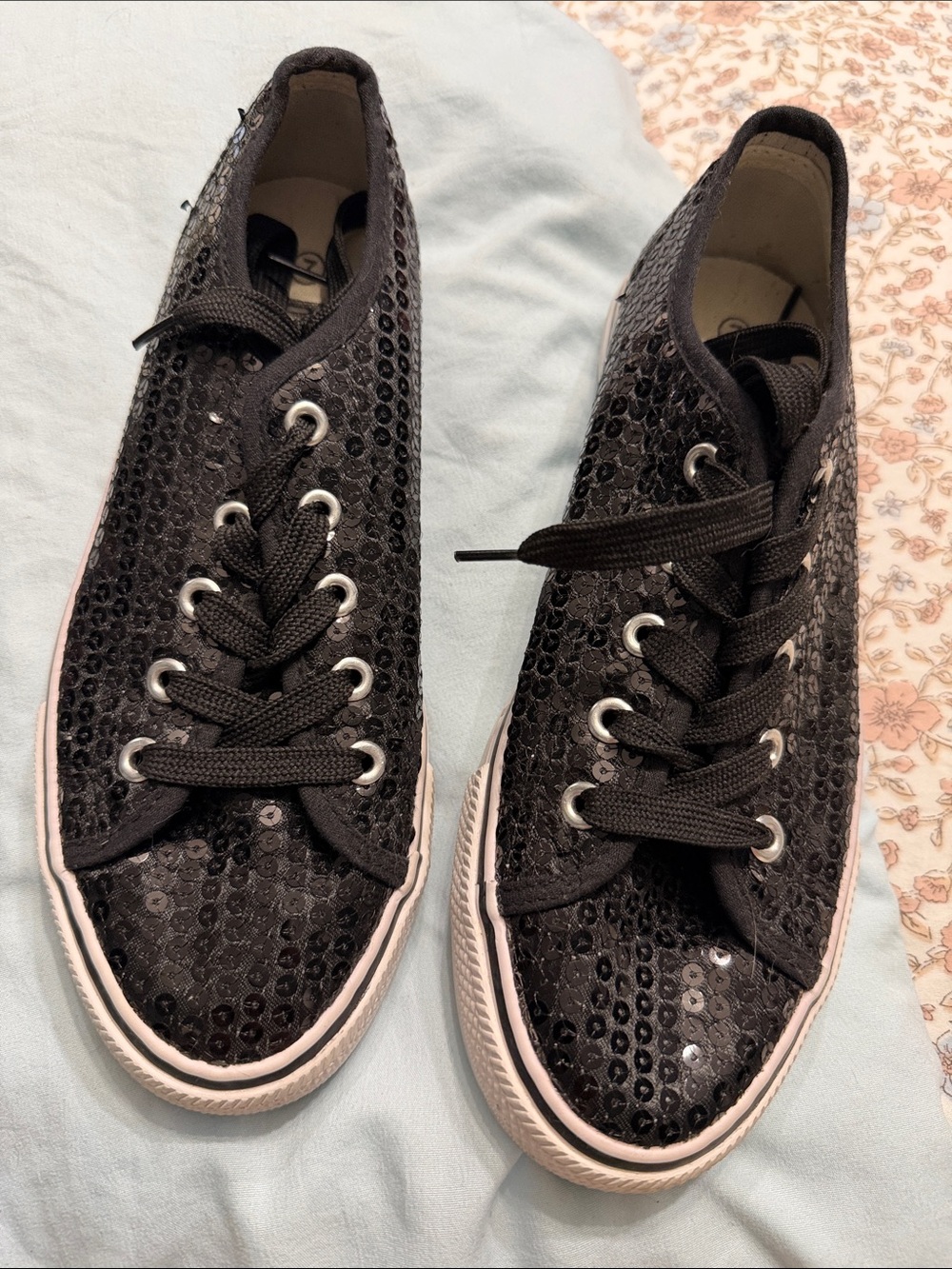 balera Black Sequin Low-Top Lace-Up Sneakers